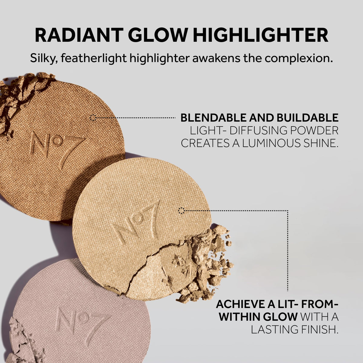 No7 Radiant Glow Powder buildable formula allows subtle to dramatic radiance.