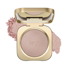 No7 Radiant Glow Highlighter compact close-up shows silky, lightweight powder for a dewy finish.
