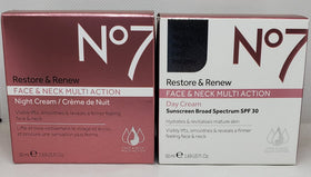 No7 Restore & Renew face and neck cream jar close-up for daily skin nourishment and hydration.