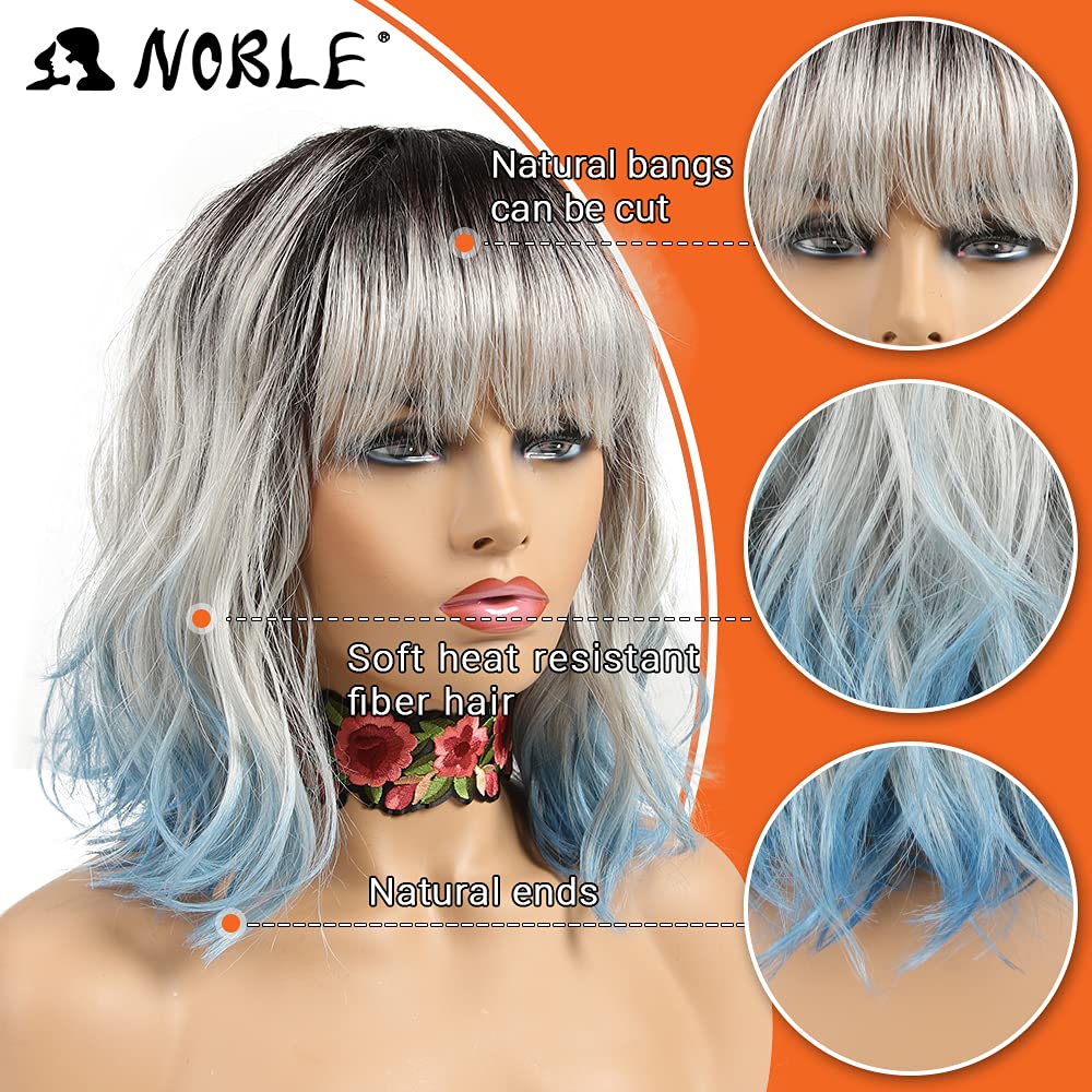 NOBLE blue ombré wig with bangs with glueless cap for quick fitting