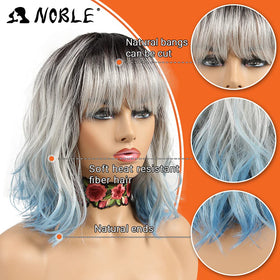 NOBLE blue ombré wig with bangs with glueless cap for quick fitting