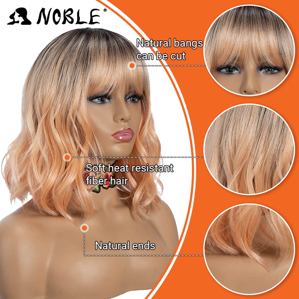 NOBLE ombre bob curly wig showcases bold color with easy styling.