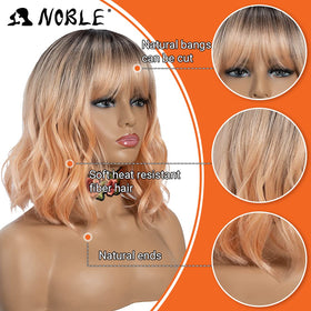 NOBLE ombre bob curly wig showcases bold color with easy styling.
