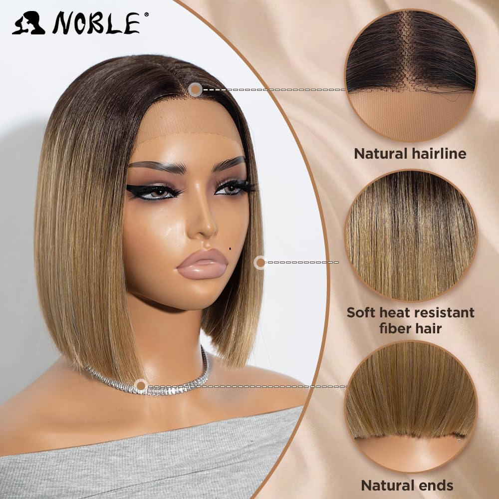 NOBLE ombre brown-blonde bob wig offering stylish color transition and versatile wear.