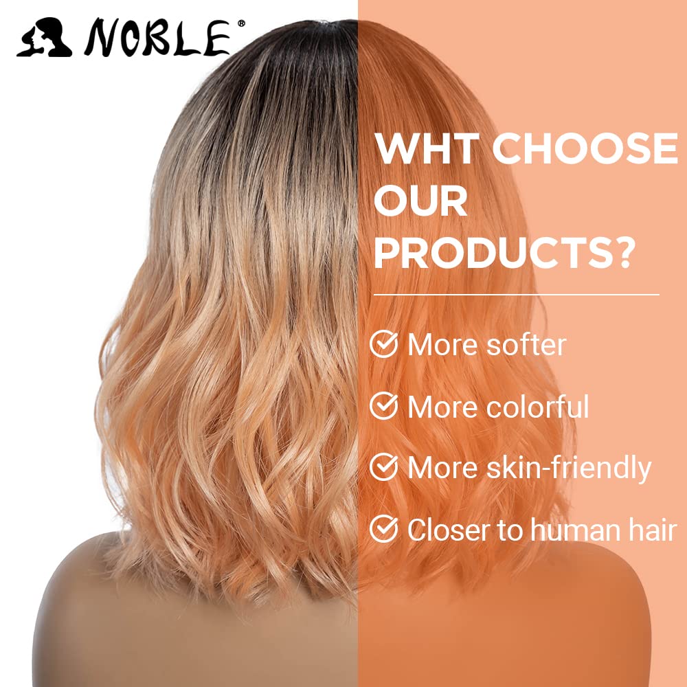 NOBLE pink-orange wig for cosplay and party styling with heat-resistant fibers.