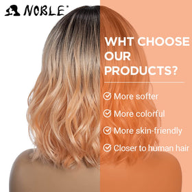 NOBLE pink-orange wig for cosplay and party styling with heat-resistant fibers.