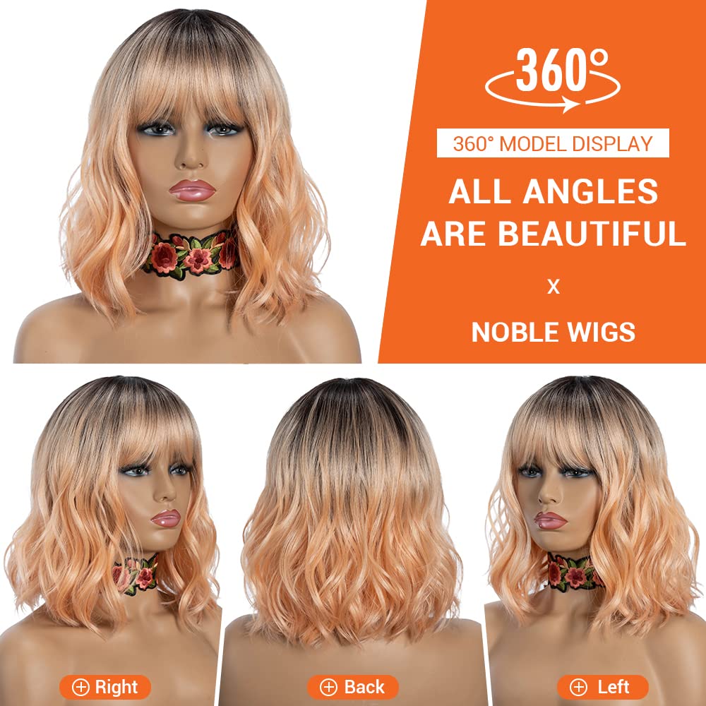 NOBLE short wavy wig with bangs adds soft volume for everyday looks.