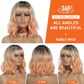 NOBLE short wavy wig with bangs adds soft volume for everyday looks.