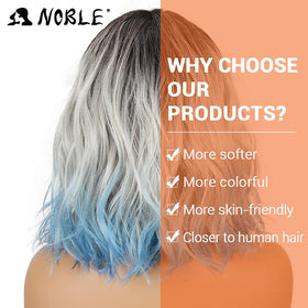 NOBLE silver blue wig with bangs featuring a glueless cap for comfort