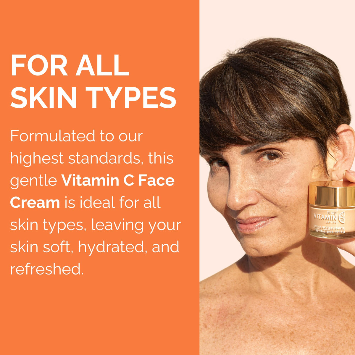 Noche Y Dia Vitamin C Face Cream with glass of water evokes refreshing daily use.