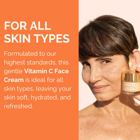 Noche Y Dia Vitamin C Face Cream with glass of water evokes refreshing daily use.