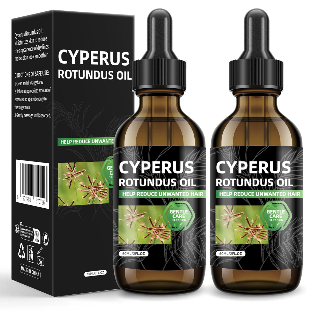 Nodfens Cyperus Rotundus Oil bottle setup, showcasing a natural hair care solution for smoother skin