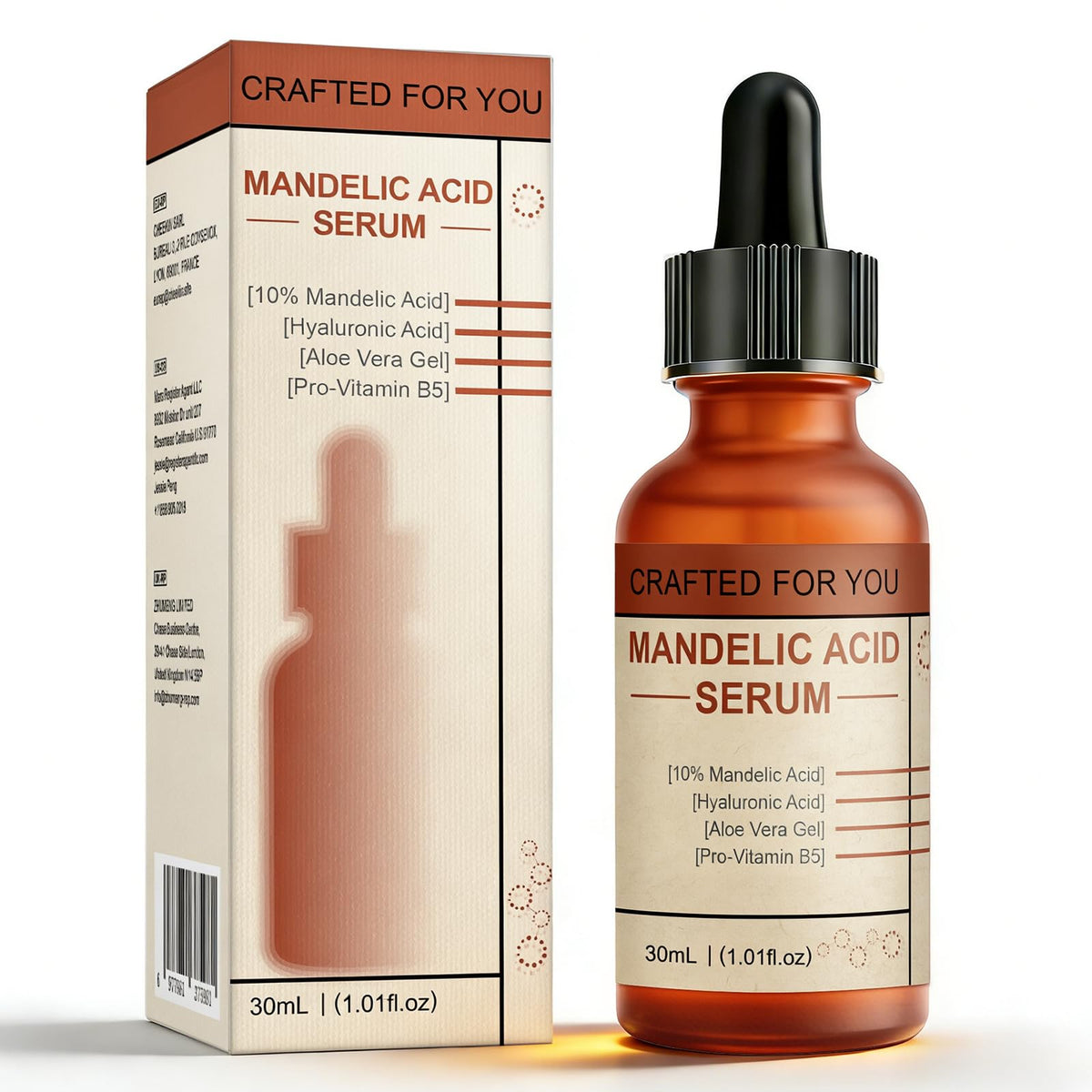 Nodfens Mandelic Acid Serum bottle for gentle exfoliation and even skin tone.