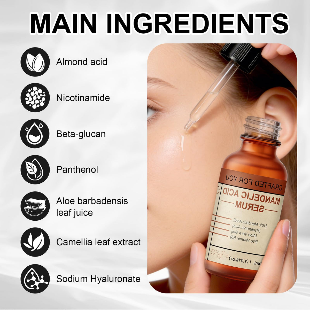 Nodfens Mandelic Serum even-tone visual supports clearer, more uniform complexion.