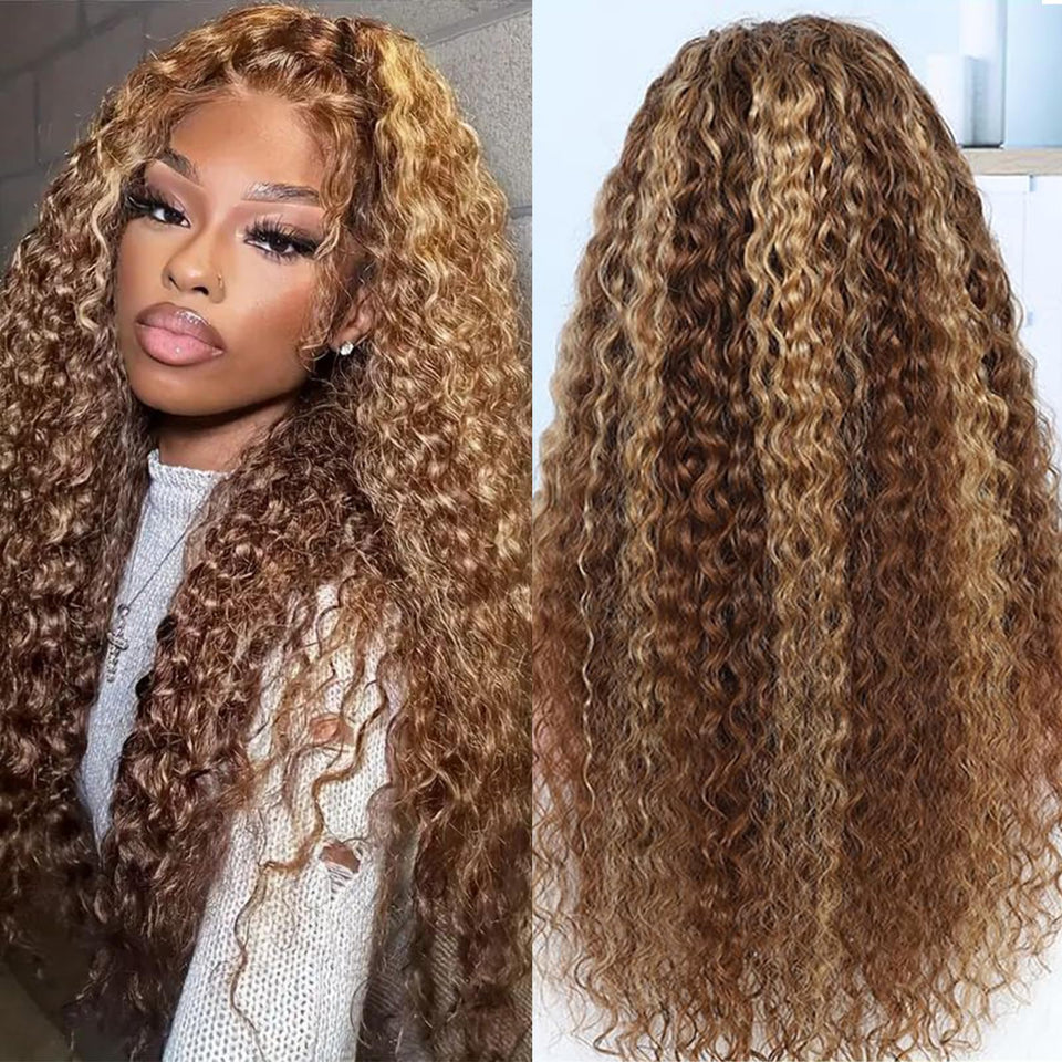 NOELLA honey blonde ombre front view shows natural lace front for seamless styling