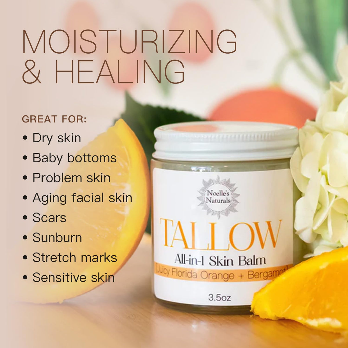 Noelle's Naturals balm applied to skin shows non-greasy hydration and citrus scent.