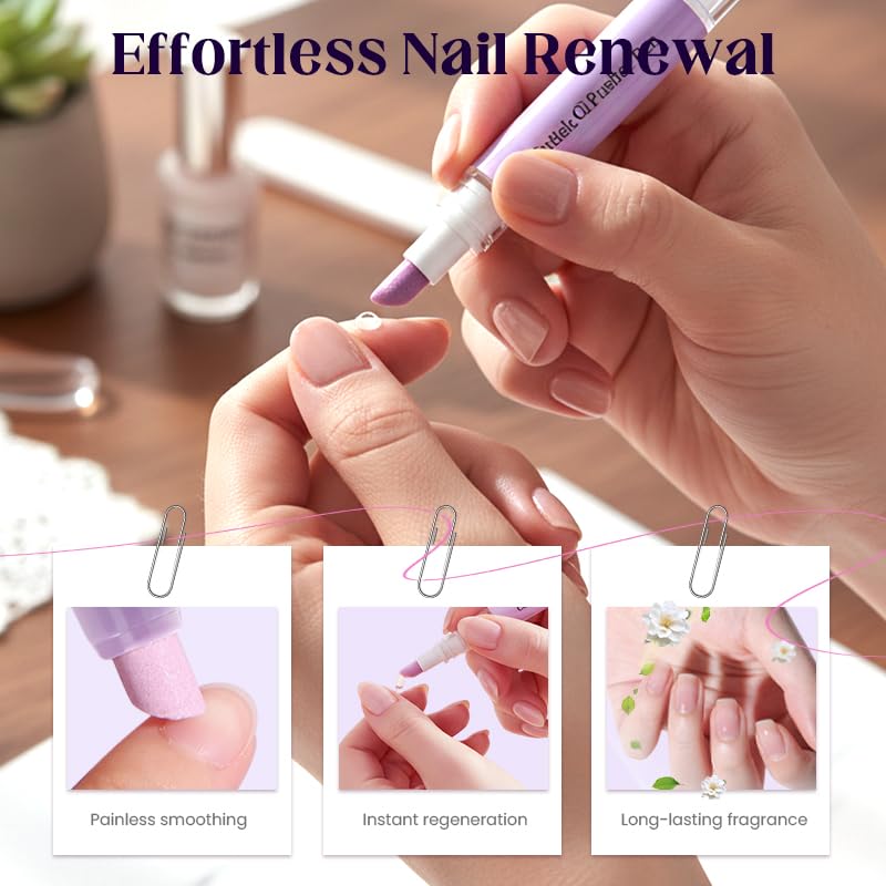 NOGCAW nail-oil-application pen side view highlights lavender-infused care.
