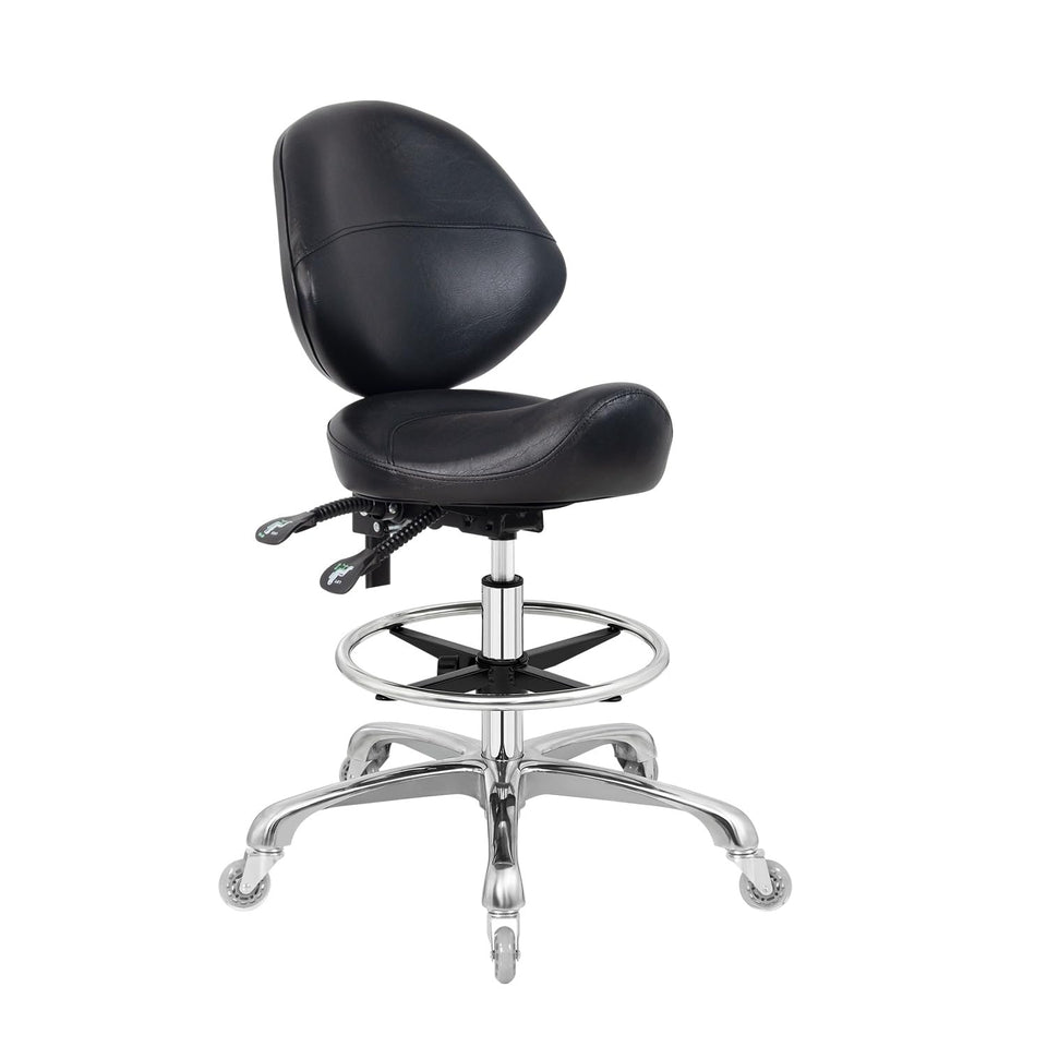 Nolasalon saddle-stool chair with wheels offers smooth, quiet mobility.