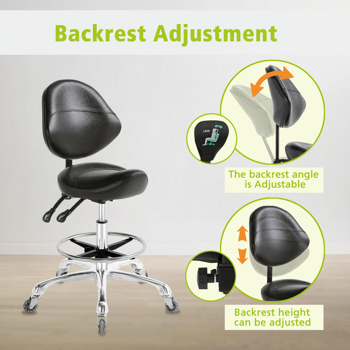 Nolasalon height-adjustable stool adapts from 22.4 to 30.3 inches.