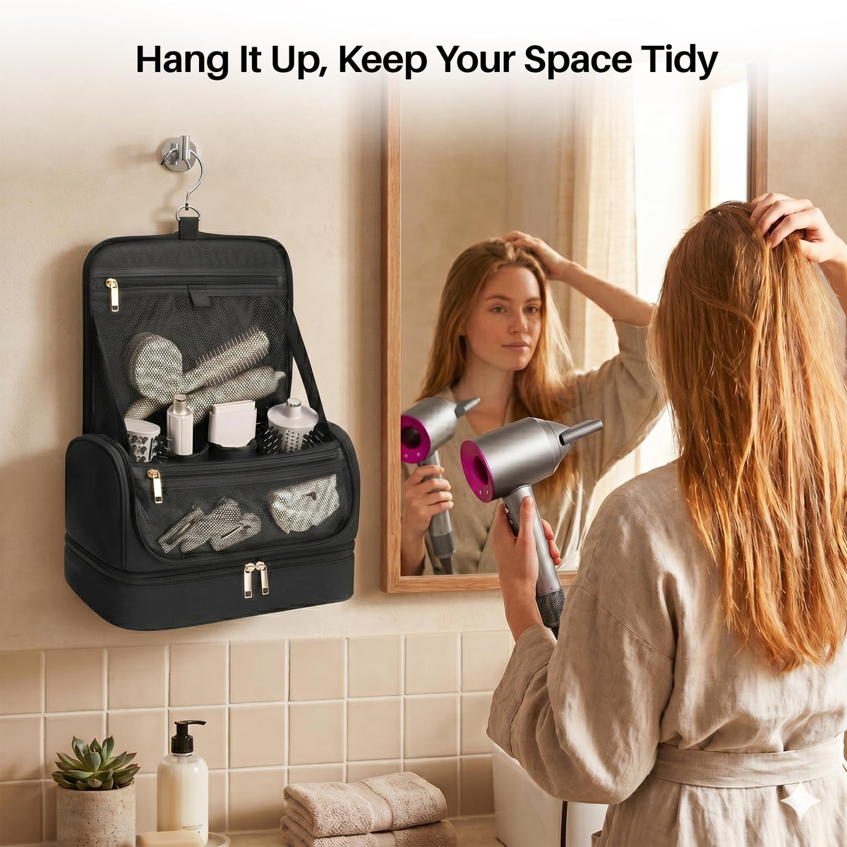 Noldena 360-degree hanging hook keeps tools within easy reach.