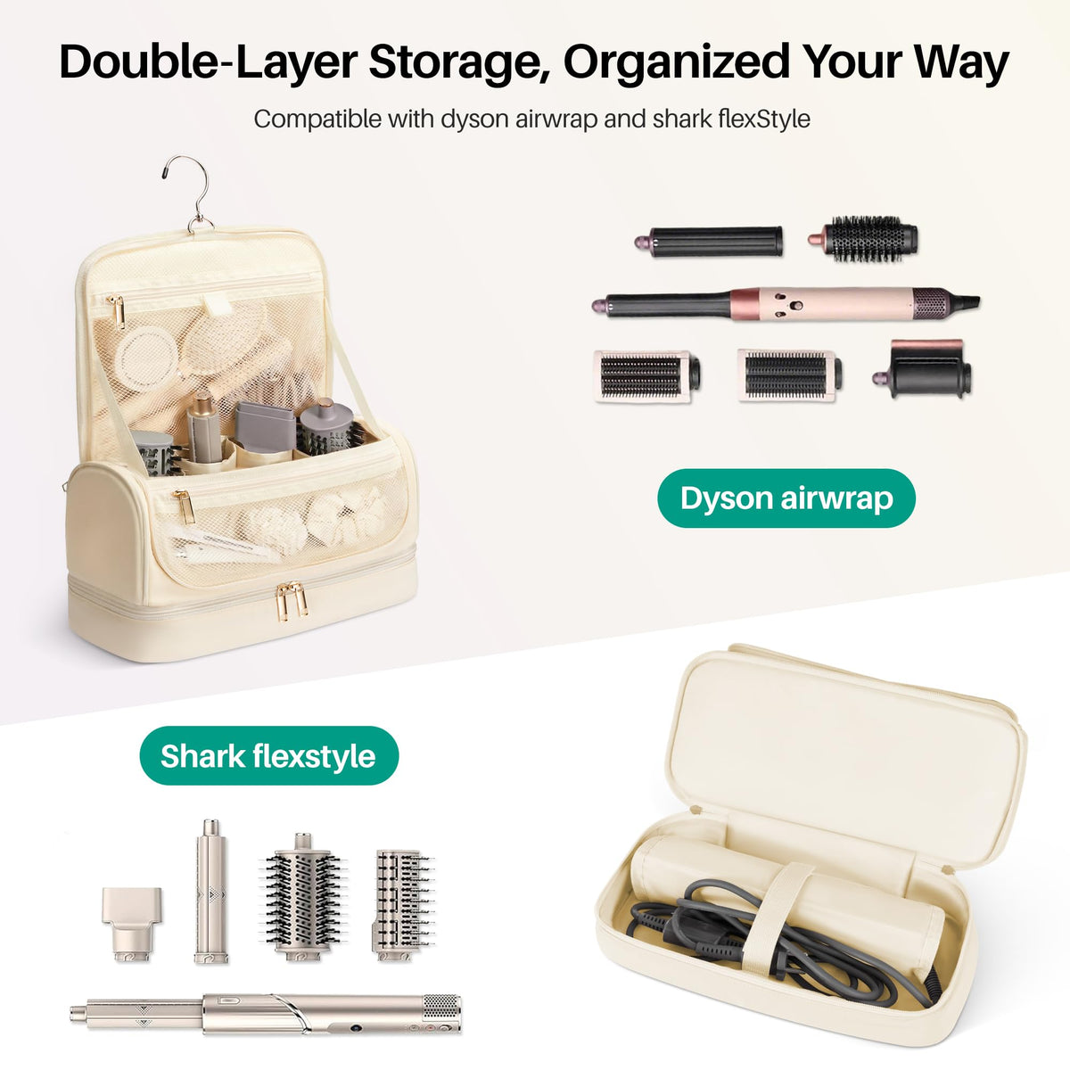 Noldena hanging hair tool organizer for Shark FlexStyle keeps attachments neatly organized on the go