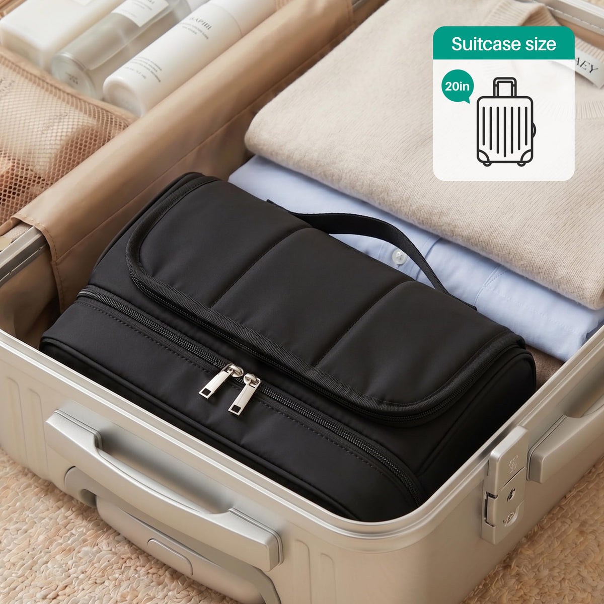 Noldena spacious bag design fits attachments and cords neatly.