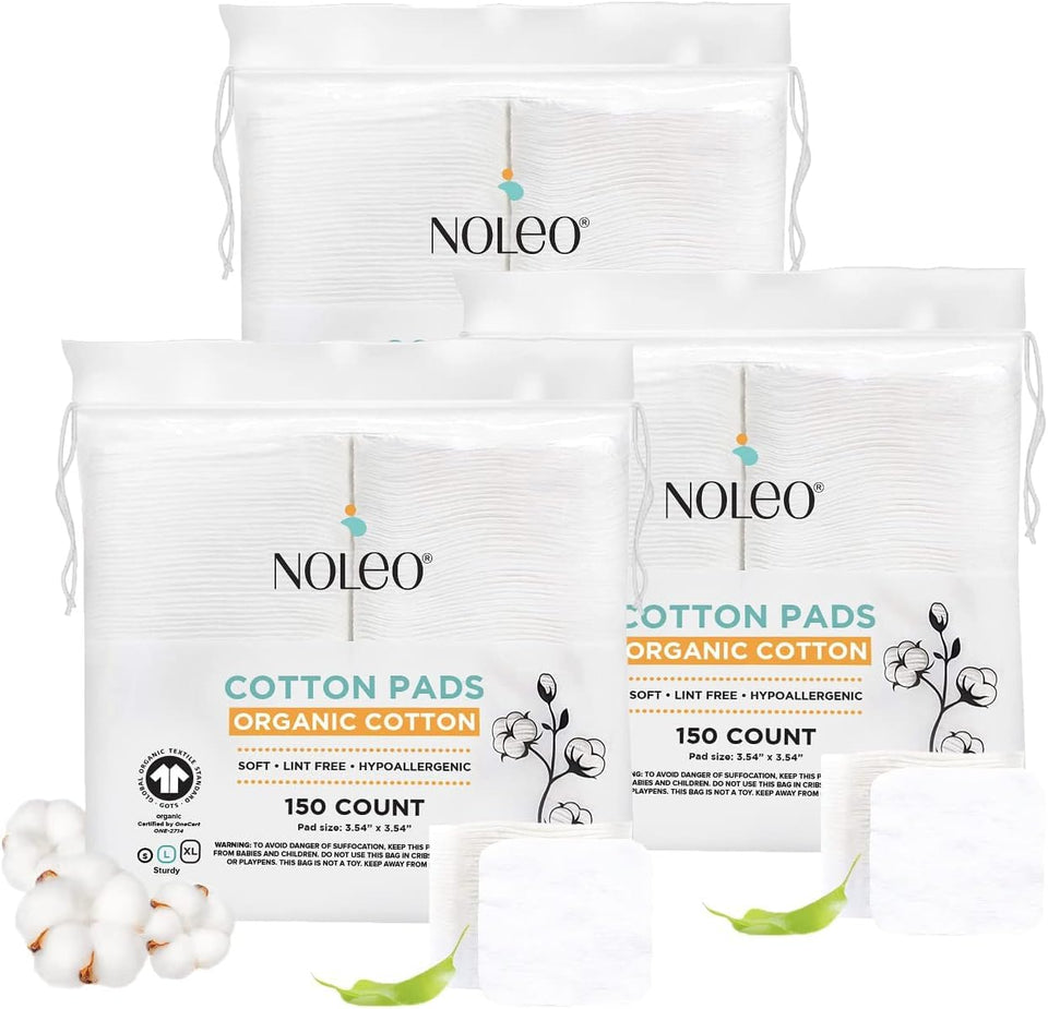 NOLEO Organic Cotton Pads large pressed, ideal for gentle facial cleansing