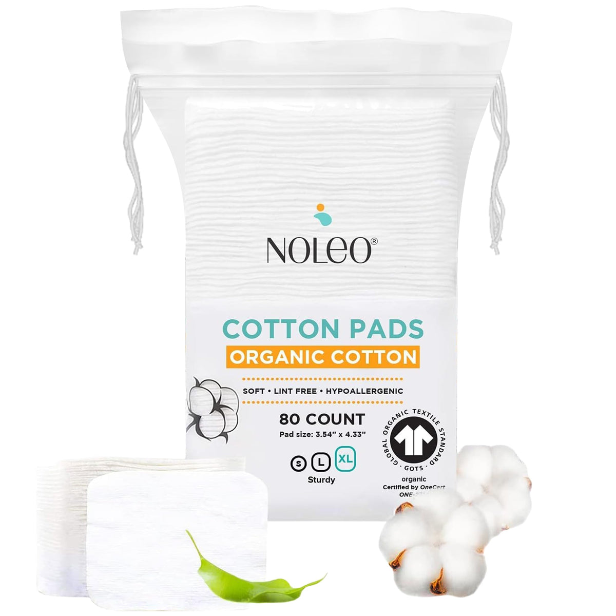 NOLEO Organic Cotton Pads XL packaging highlights eco-friendly design for sensitive skin