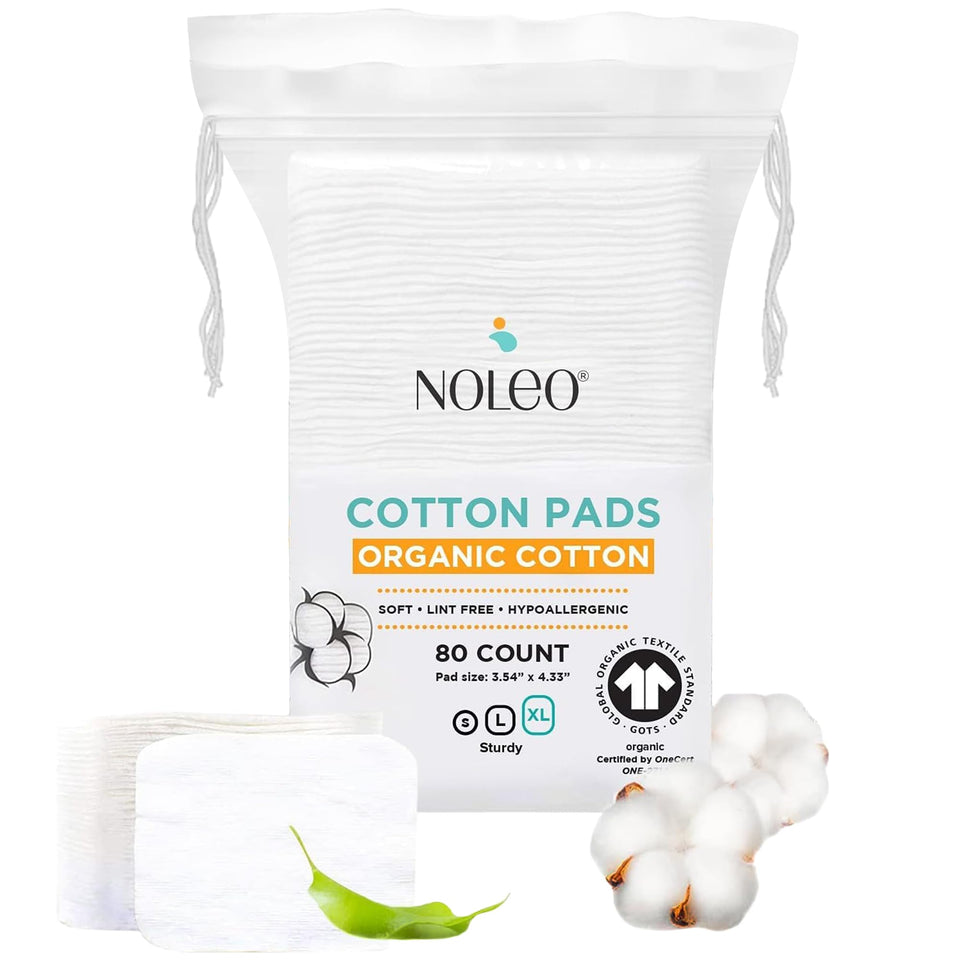 NOLEO Organic Cotton Pads XL packaging highlights eco-friendly design for sensitive skin