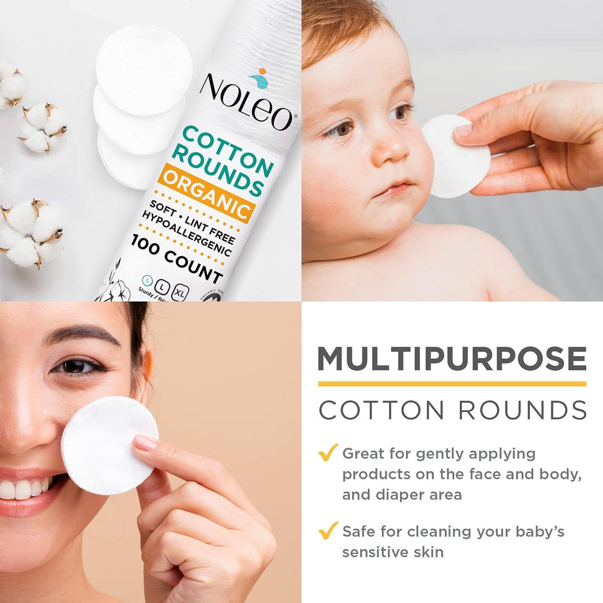 Noleo rounds demonstrate makeup remover compatibility and product distribution.