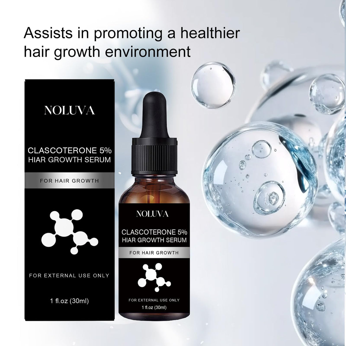 NOLUVA clascoterone five-percent dropper enables controlled scalp application.