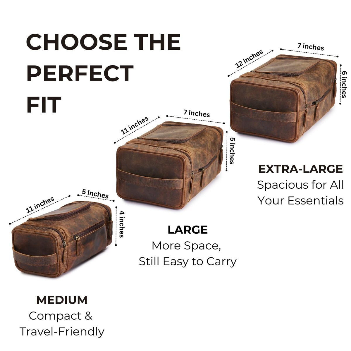 NomadCraftsCo extra-large leather toiletry bag brass hook for hanging in hotel bathrooms.