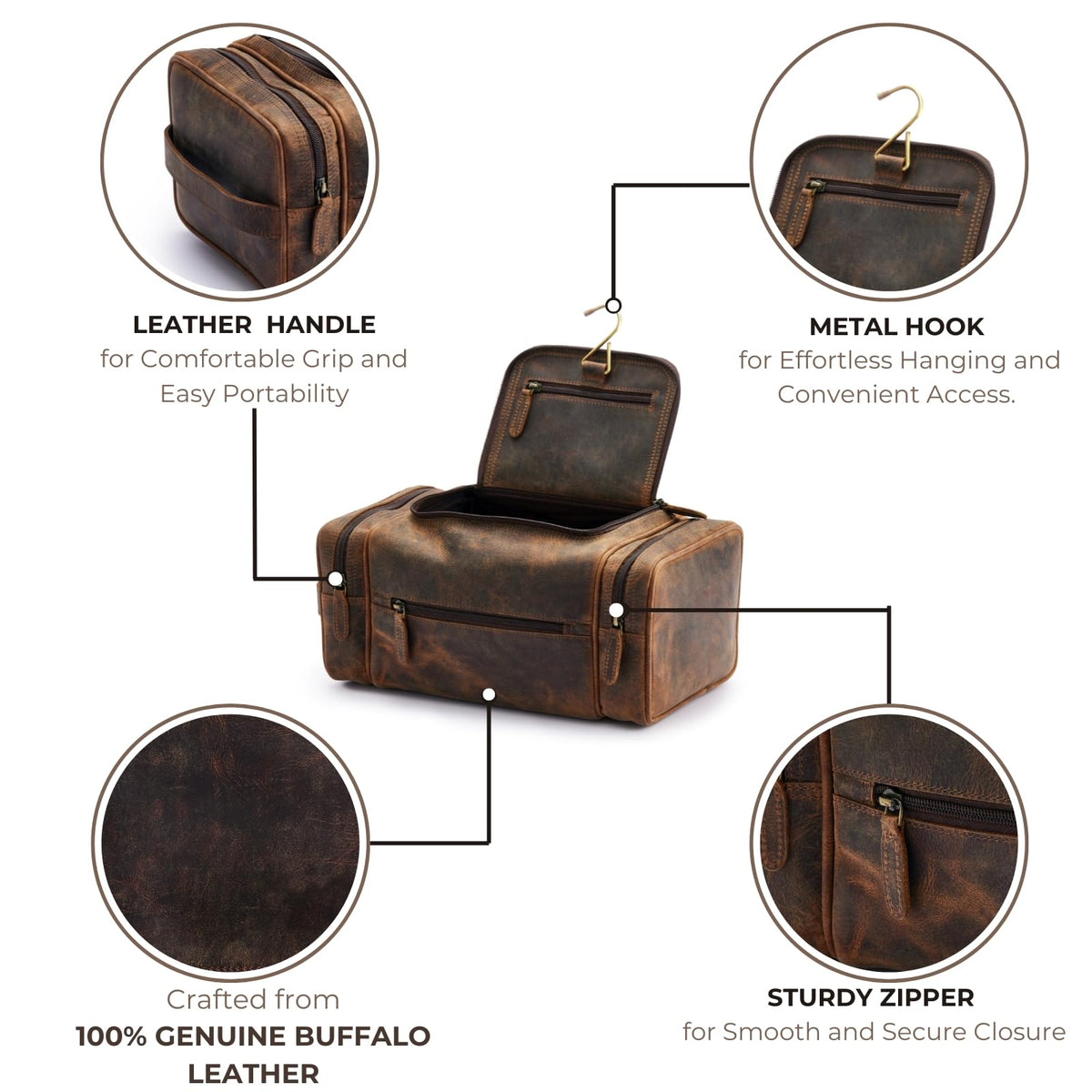 NomadCraftsCo extra-large leather toiletry bag interior compartments for grooming essentials.