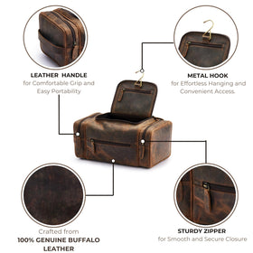 NomadCraftsCo extra-large leather toiletry bag interior compartments for grooming essentials.