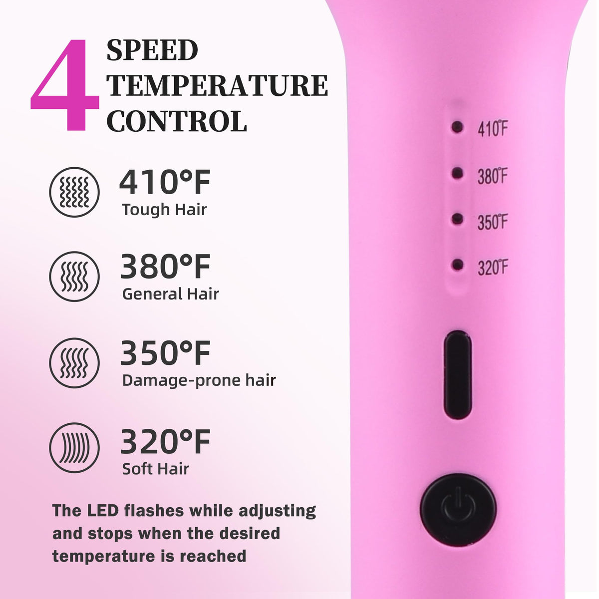 NONK pink curling wand demonstrates easy clamp action