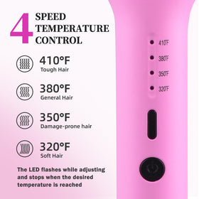 NONK pink curling wand demonstrates easy clamp action