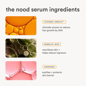 Nood Serum texture close-up reveals a lightweight, fast-absorbing formula