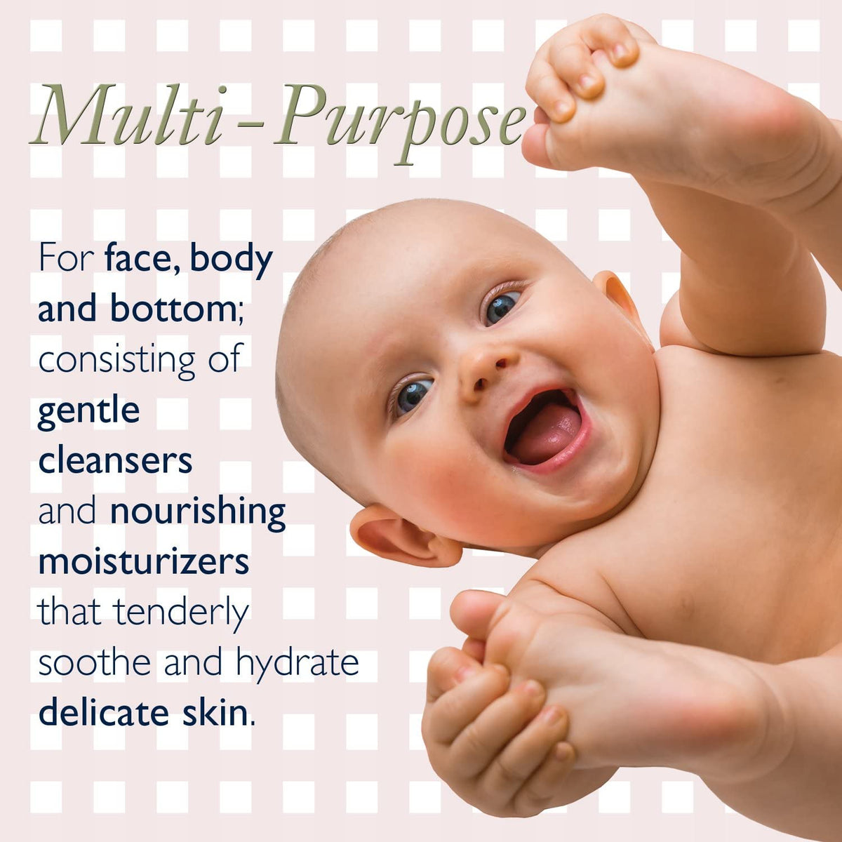 Label highlights aloe and chamomile for soothing, mild care.