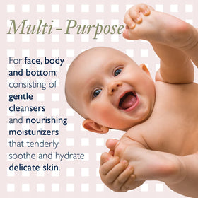 Label highlights aloe and chamomile for soothing, mild care.