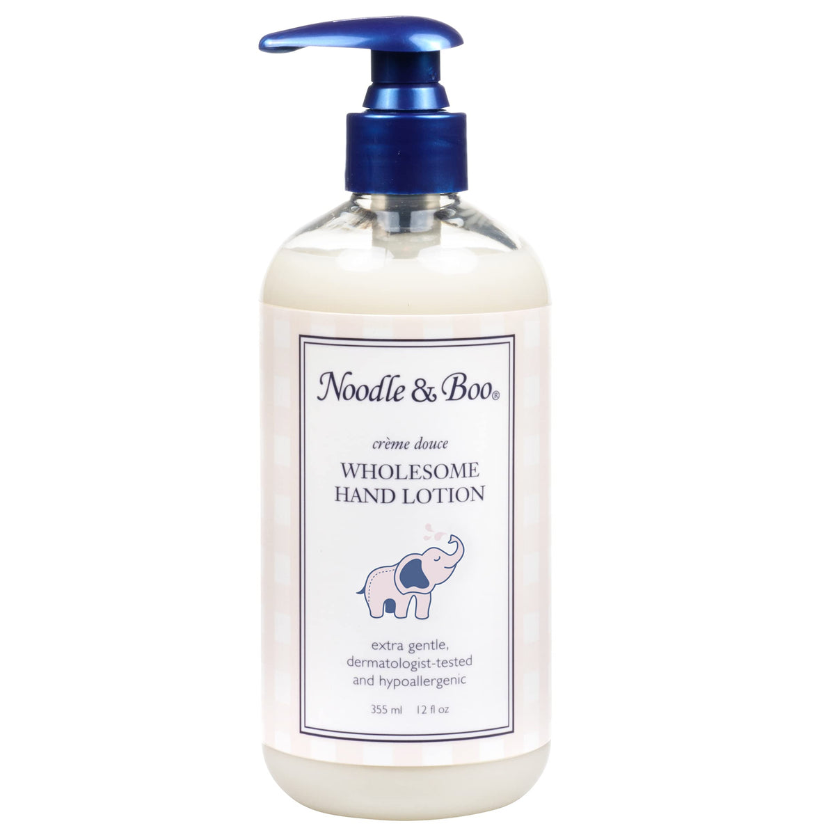 Noodle & Boo Wholesome Hand Lotion pump bottle delivering gentle hydration for sensitive skin