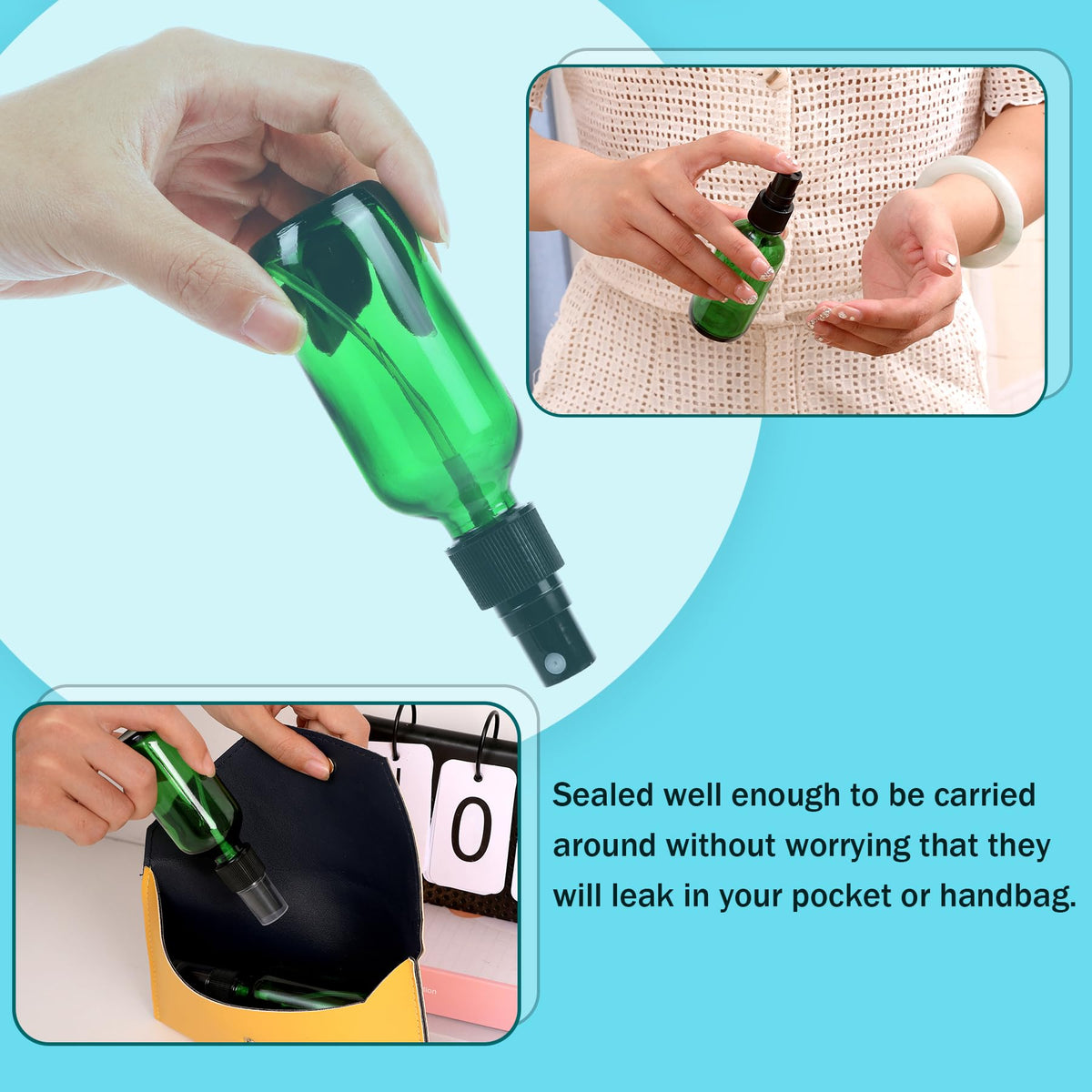 NOOEEISS green glass bottle with fine mist spray for skincare routines