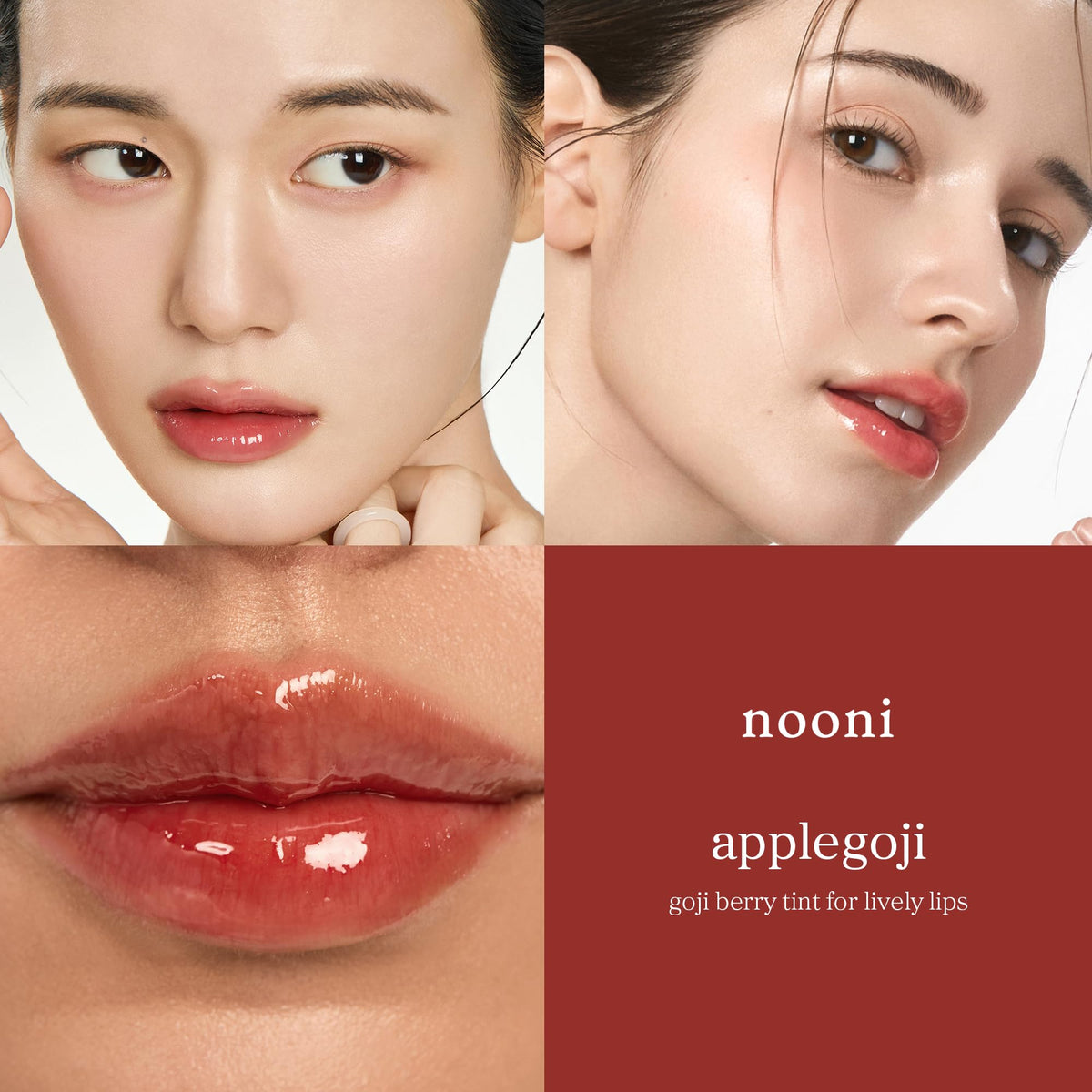 Nooni Applegoji lip gloss close-up reveals silky, non-sticky texture