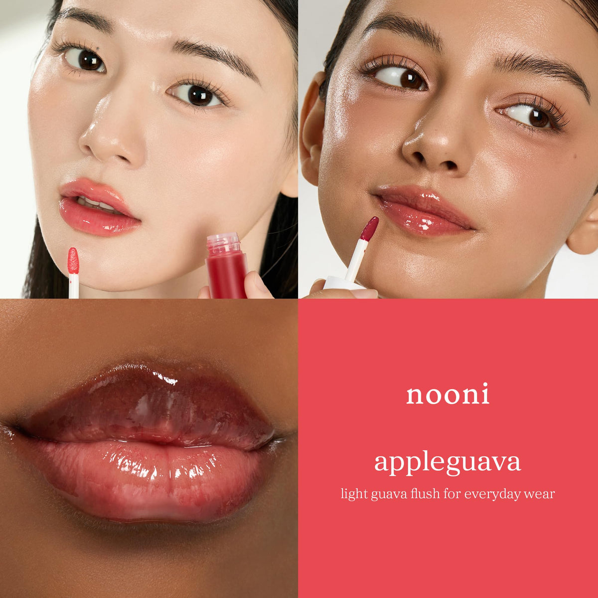 NOONI Appleguava lip oil with glossy finish delivering hydrated lips.