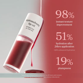 NOONI Applemulberry lip oil close-up with long-lasting shine.