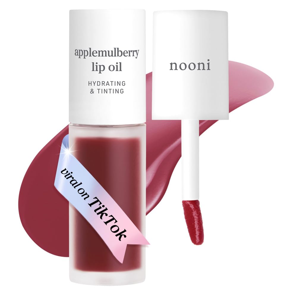 NOONI Applemulberry lip oil packaging in a compact travel-friendly tube.