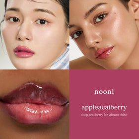Nooni Lip Oil texture closeup highlights a smooth glide.