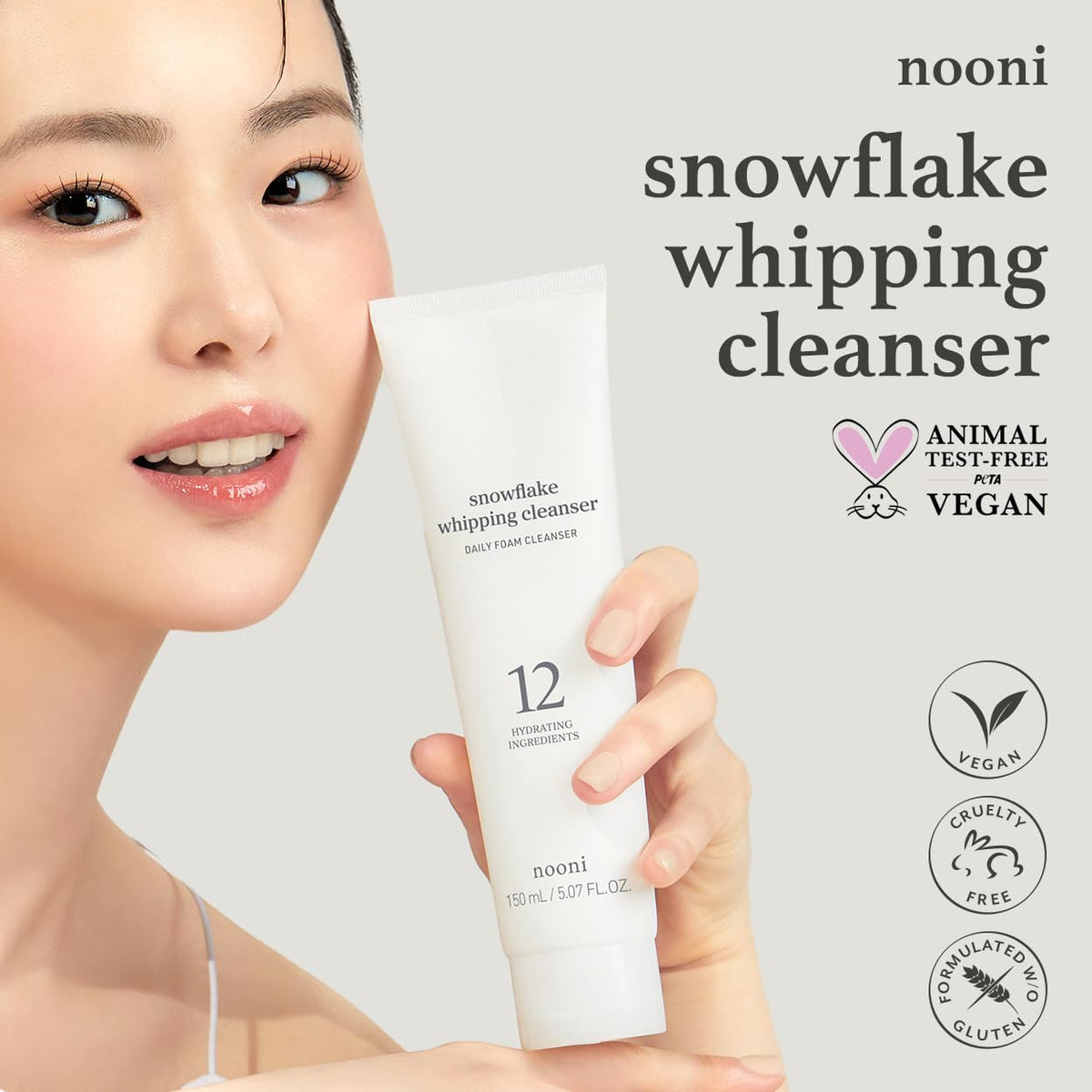 NOONI Snowflake Whipping Cleanser foam close-up showing snow-like texture