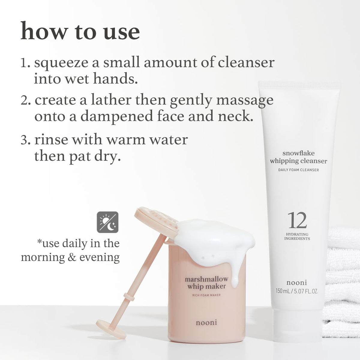 NOONI Vegan whipped cream texture emphasizes light cleansing