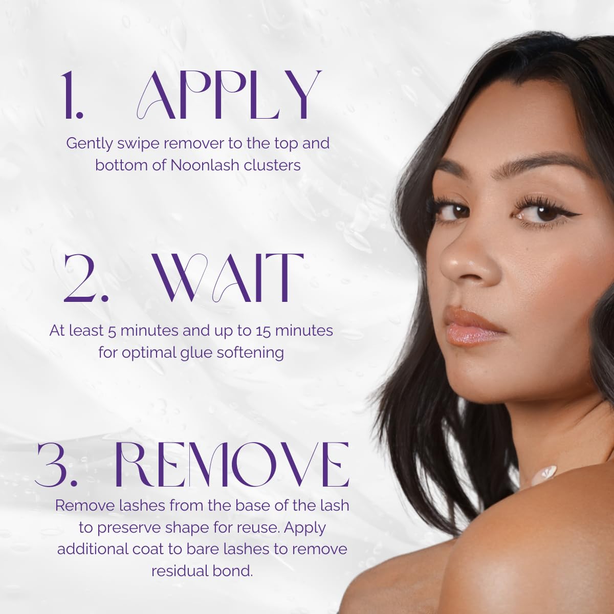 Noonlash Remover action image demonstrates dissolving lash bond for clean, rapid removal.