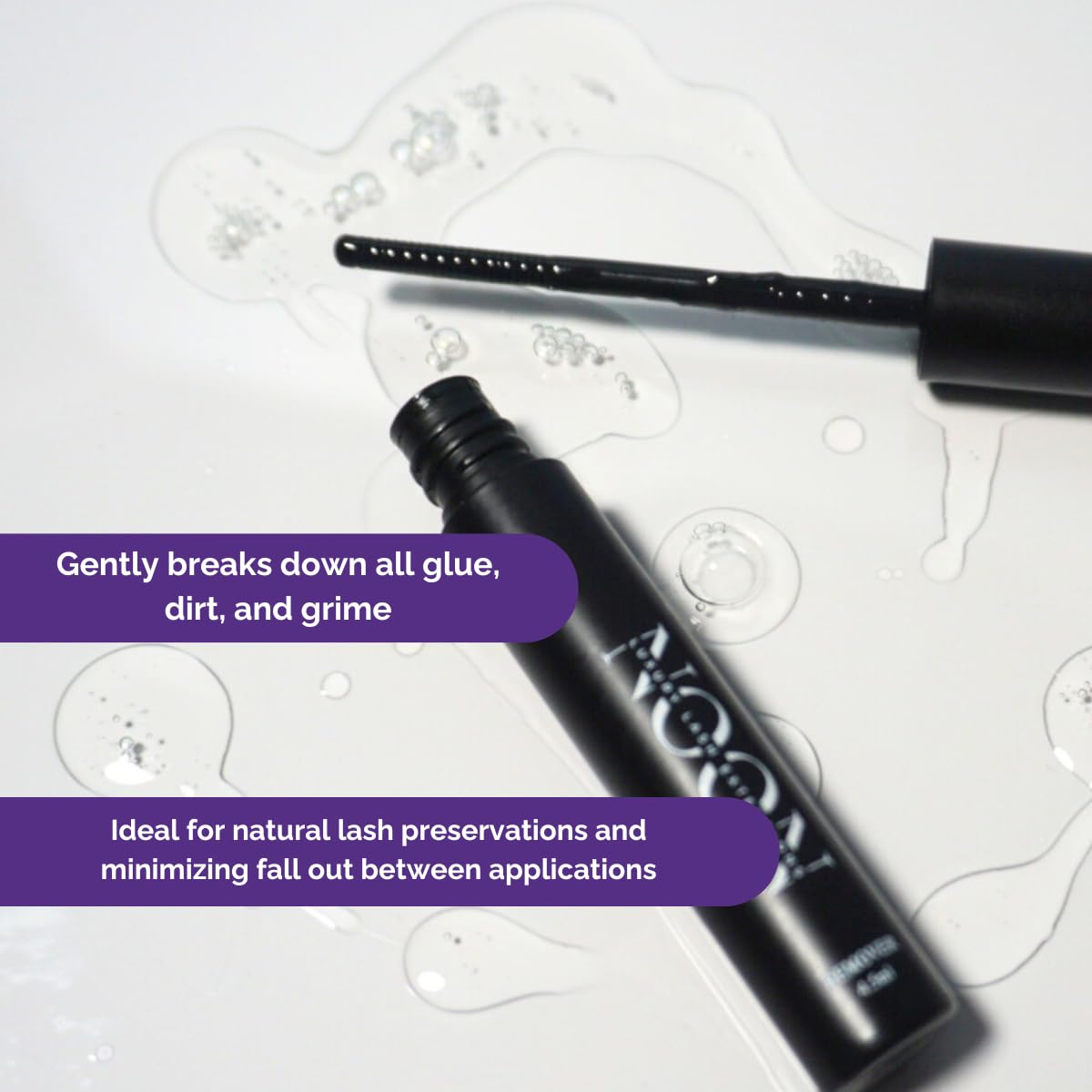 Noonlash precision brush-tip applicator close-up enables precise, controlled lash glue removal.